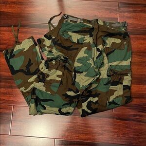 US Military Issue Combat Cargo Pants Woodland Camo Adjustable Waist Men's S Long